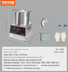 Cutter mikser szatkownica blender mikser gastronomiczny 1400W 17,62L 6