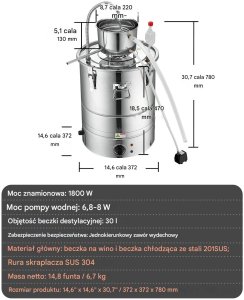 Destylator alkoholowy destylarka alkoholu wina z pompą dwubębnowa 30 L 13