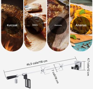 Rożen obrotowy elektryczny do grilla grill gazowy 118 cm 6