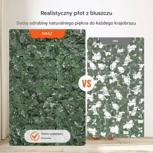 Sztuczny Żywopłot 990 x 2490 mm Mata Osłonowa z Liśćmi Bluszczu 3