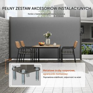 Markiza boczna parawan szara na taras roleta przeciwsłoneczna 180 x 350 cm 3