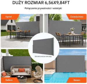 Markiza boczna parawan szara na taras roleta przeciwsłoneczna 180 x 350 cm 5