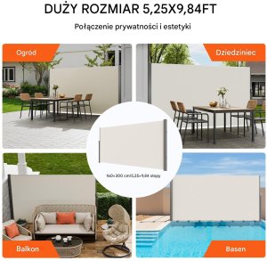 Markiza boczna parawan osłona na taras roleta przeciwsłoneczna 160 x 300 cm 5