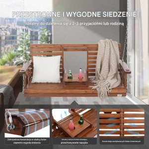 Huśtawka ogrodowa 150cm ławka wisząca 400kg na łańcuchach brązowa 3