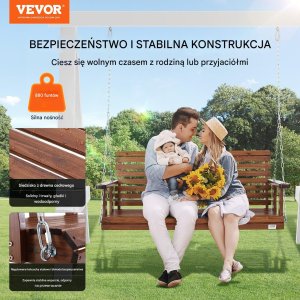 Huśtawka ogrodowa 150cm ławka wisząca 400kg na łańcuchach brązowa 7