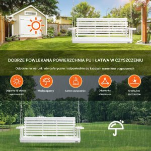 Drewniana huśtawka ogrodowa wisząca na taras werandę biała 170 cm 2