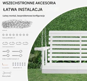 Drewniana huśtawka ogrodowa wisząca na taras werandę biała 170 cm 4