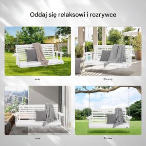 Drewniana huśtawka ogrodowa wisząca na taras werandę biała 170 cm 5