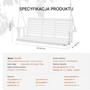 Drewniana huśtawka ogrodowa wisząca na taras werandę biała 170 cm 6