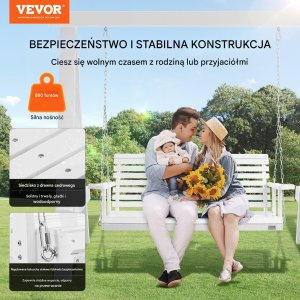 Drewniana huśtawka ogrodowa wisząca na taras werandę biała 170 cm 7