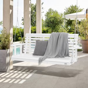 Drewniana huśtawka ogrodowa wisząca na taras werandę biała 170 cm 8