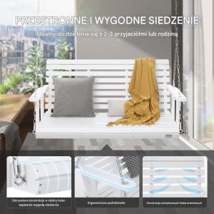 Drewniana huśtawka ogrodowa wisząca na taras werandę biała 137 cm 3