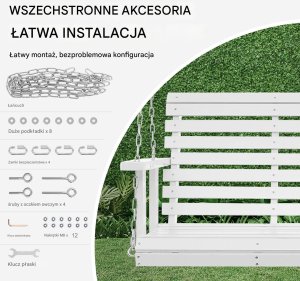 Drewniana huśtawka ogrodowa wisząca na taras werandę biała 137 cm 4
