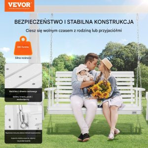 Drewniana huśtawka ogrodowa wisząca na taras werandę biała 137 cm 7