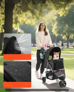 Wózek dla psa składany 16kg 3 koła z hamulcem podróżny do spacerów 2