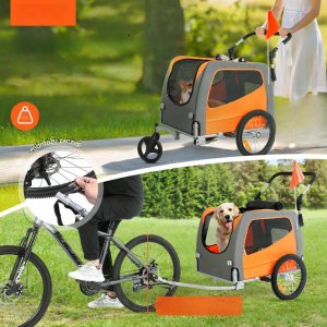 Przyczepka rowerowa dla psa do przewozu transporter do 30 kg pomarańczowy 12