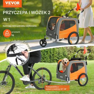 Przyczepka rowerowa dla psa do przewozu transporter do 30 kg pomarańczowy 2