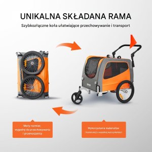 Przyczepka rowerowa dla psa do przewozu transporter do 30 kg pomarańczowy 3