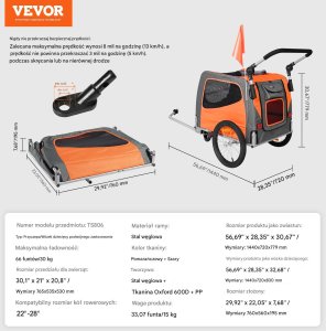 Przyczepka rowerowa dla psa do przewozu transporter do 30 kg pomarańczowy 5