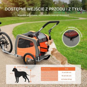 Przyczepka rowerowa dla psa do przewozu transporter do 30 kg pomarańczowy 6