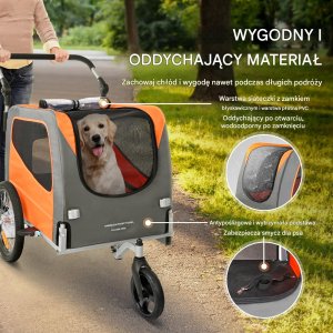 Przyczepka rowerowa dla psa do przewozu transporter do 30 kg pomarańczowy 7