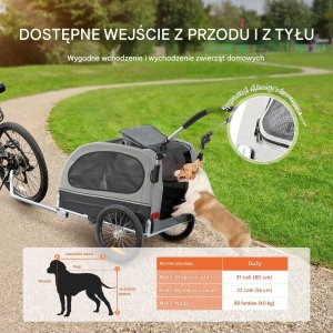 Przyczepka rowerowa dla psa do przewozu transporter do 40 kg szary 7