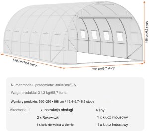 Szklarnia Tunelowa 3x6x2 m 8