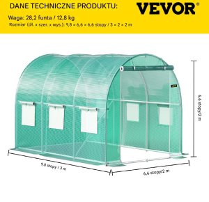 Szklarnia Tunelowa Zielona 3 x 2 x 2 m 2