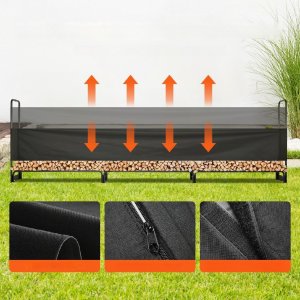 Vevor Stojak na drewno opałowe kominkowe duży kosz metalowy +plandeka 259x36cm 11