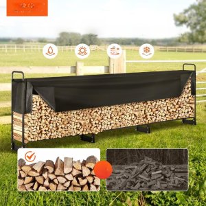 Vevor Stojak na drewno opałowe kominkowe duży kosz metalowy +plandeka 259x36cm 9