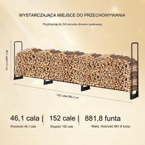 Vevor Stojak na drewno opałowe kominkowe duży kosz metalowy +plandeka 386x36cm 6