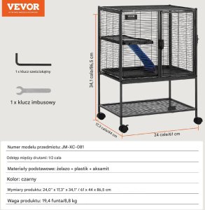 Vevor Metalowa Klatka dla Małych Zwierząt 86 cm 2