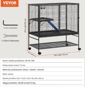 Vevor Metalowa Klatka dla Małych Zwierząt 100 cm 2