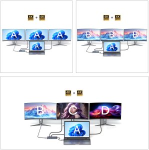 14w1 HUB do 3 monitorów USB-A USB-C DisplayPort HDMI RJ45 SD TF mini jack - szary 14w1 HUB do 3 monitorów USB-A USB-C DisplayPort HDMI RJ45 SD TF mini jack - szary 5