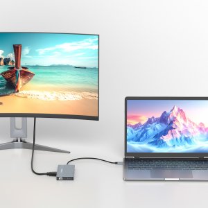 14w1 HUB do 3 monitorów USB-A USB-C DisplayPort HDMI RJ45 SD TF mini jack - szary 14w1 HUB do 3 monitorów USB-A USB-C DisplayPort HDMI RJ45 SD TF mini jack - szary 7