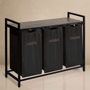 Kosz na pranie Massido Kosz na pranie bieliznę trzykomorowy na stelażu 120 l 2