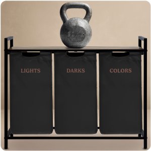 Kosz na pranie Massido Kosz na pranie bieliznę trzykomorowy na stelażu 120 l 7