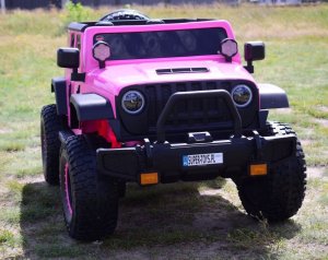 Super-Toys OLBRZYMI JEEP NA AKUMULATOR SPEED, SUPER RÓŻ, MIĘKKIE KOŁA, SIEDZENIE, APLIKACJA/DLS-X15A 24
