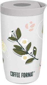Coffee Format Biały kubek termiczny z motywem roślin i kwiatów 350 ml 2