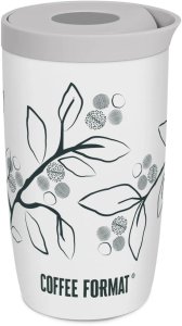 Coffee Format Biały kubek termiczny z motywem roślin 350 ml 2