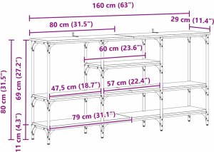 vidaXL Konsola Czarny dąb 160 x 29 x 80 cm Materiał drewnopochodny 9