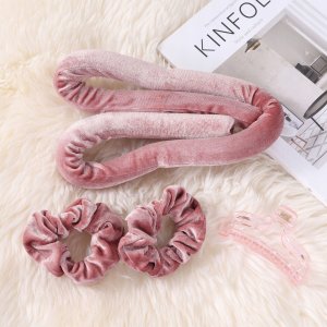 SISTER YOUNG_Lisa Hair Curling Set wałek do włosów bez użycia ciepła + satynowe gumki 2szt + klamra Pink 3