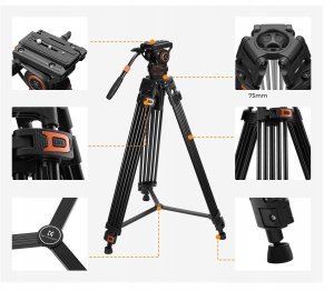 Profesjonalny Statyw Filmowy do Filmowania VIDEO Głowica Olejowa K&F 192cm / KF09.147 9