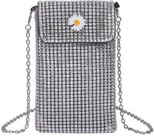 Torba na telefon typu Crossbody świecące dżety zaszetka na ramię SREBRNA 2