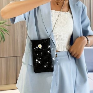 Torba na telefon typu Crossbody świecące dżety zaszetka na ramię CZARNA 3