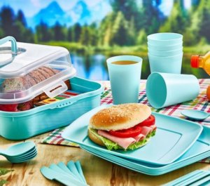 Sferazabawek Zestaw Piknikowy 32 elelementy kubki sztućce pojemnik talerze plastikowe HOB031289 (8694064014305) 13