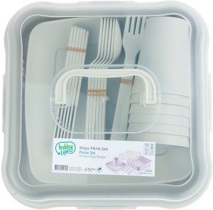 Sferazabawek Zestaw Piknikowy 32 elelementy kubki sztućce pojemnik talerze plastikowe HOB031289 (8694064014305) 3