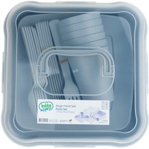 Sferazabawek Zestaw Piknikowy 32 elelementy kubki sztućce pojemnik talerze plastikowe HOB031289 (8694064014305) 4