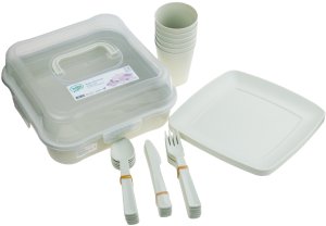 Sferazabawek Zestaw Piknikowy 32 elelementy kubki sztućce pojemnik talerze plastikowe HOB031289 (8694064014305) 6