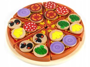 TG50033 DREWNIANA PIZZA DO KROJENIA UKŁADANKA NA RZEP RZEPY AKCESORIA NÓŻ 6